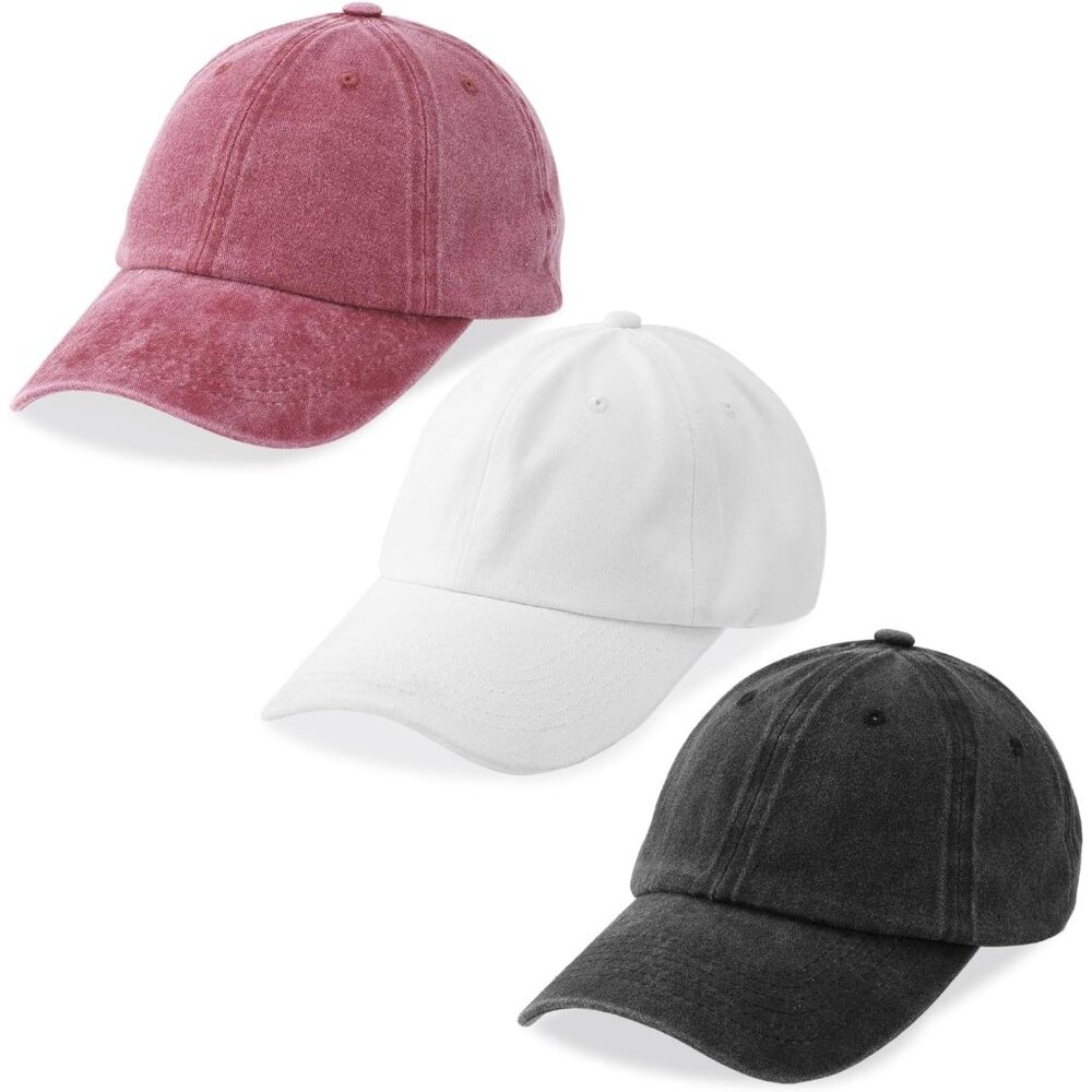Men's Pink White Green 3 Pack Plain Cotton Retro Adjustable Baseball Hat Cap
